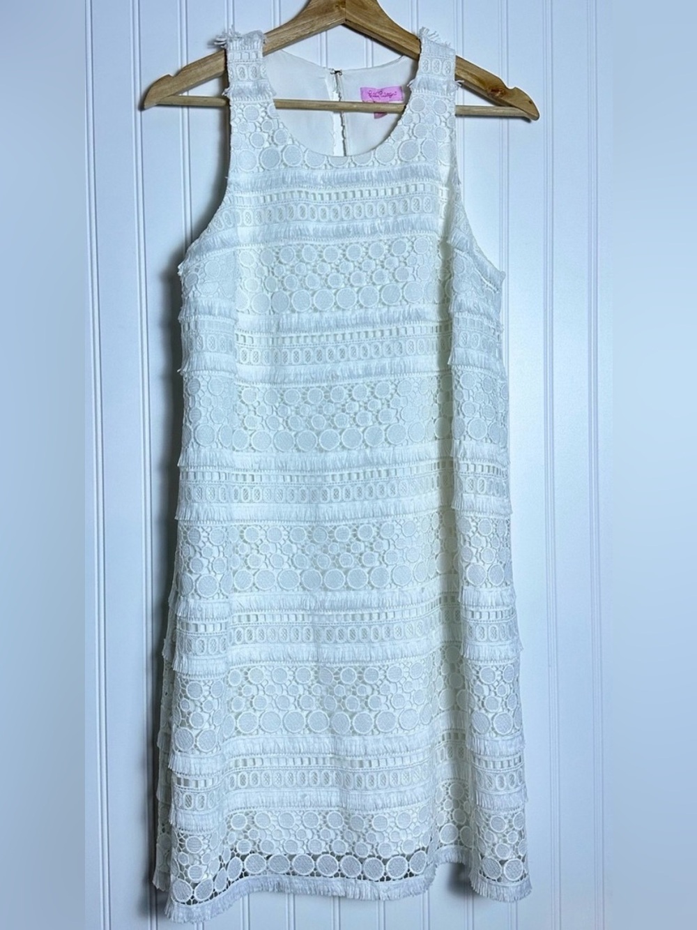 Lilly Pulitzer Annette Shift Lace Dress Resort White Fringe Sz 6 Resort Wear - Picture 5 of 11